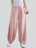 Female Distressed Elastic Waist Pleated Relaxed Pants