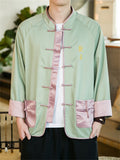 Spring Trendy Ice Silk Embroidery Knot Button Shirt for Men