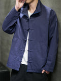 Spring Autumn Stand Collar Knot Button Windproof Jacket for Men