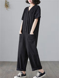 Female Leisure V Neck Multi-Pocket Hard-Wearing Overalls