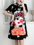 Women's Chinese Opera Cartoon Girl Print Dress