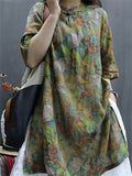 Female Mid-Length Floral Printed Chinese Button Knot Shirts