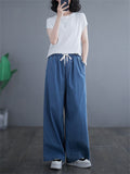 Women's Relaxed Solid Color Lace-Up Wide Leg Jeans