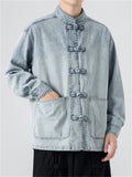 Men's Chinese Inspired Vintage Stand Collar Washed Denim Jacket