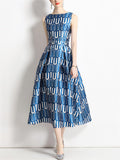 Trendy Blue & White Letters U Print Dress for Ladies