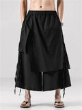 Men's Black Divided Skirt Loose Wide-Leg Pants