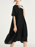 Flowy V Neck Double-Layer Tencel Dress for Women