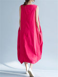 Cozy Flowy Cotton Linen Midi Sundress for Women