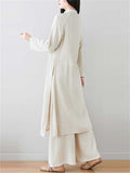 Female Mid-Length Slit Shirt Loose Pants Chinese Meditation Suit