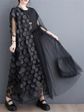 Female Polka Dot Mesh Splicing Irregular Mid-Length Dress