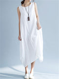 Cozy Flowy Cotton Linen Midi Sundress for Women