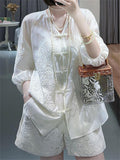 Women's Flower Embroidered Top + Shorts Chinese Style Tang Suit Set