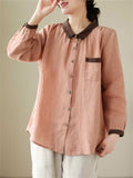 Ladies Embroidered Collar Loose Fit Casual Shirt