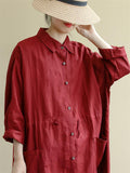 Women's Vintage Red Lapel Button Up Mid-Length Shirt Dress