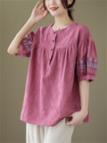 Ladies Sweet Casual Round Collar Puff Sleeve Shirts