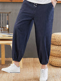 Soft Pure Cotton Ankle-Tied Stripe Lantern Pants for Men