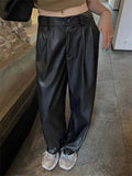 Women's Cool Semi-elastic Floor Length PU Leather Trousers