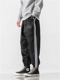 Male Chinese Style Loong Print Striped Ice Silk Pants