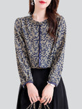 Retro Polka Dot Print Pleated Stand Collar Shirt for Female