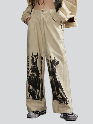 Female Doberman Pinscher Graffiti Print Vintage Trendy Pants