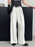 Pleated Simple Loose Fit Straight-Leg Suit Trousers for Ladies