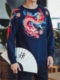 Flying Loong Embroidery Long Sleeve Round Neck Shirt