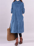 Women's Turtleneck Plush Lining Corduroy Midi Dress for Winter