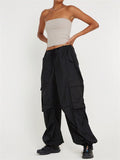 Summer High Waist Drawstring Baggy Cargo Pants for Women