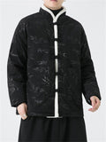 Male Chinese Style Bamboo Leaf Flower Print Corduroy Coats