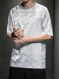 Men's Summer Casual Round Neck Dragon Jacquard T-shirts