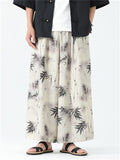 Male Chinese Style Bamboo Leaf Mountain Print Summer Pants