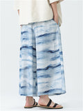 Male Chinese Style Bamboo Leaf Mountain Print Summer Pants