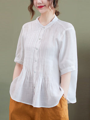 Women's Cozy Short Sleeved Linen Ramie Blouse Shirts