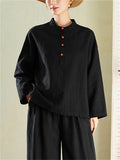 Female Simple Stand Collar Short Sleeve & Long Sleeve Linen Shirts