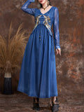 Summer Sleeveless Blue Denim Embroidery Suspender Dress