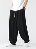 Solid Color Braided Drawstring Straight-Leg Pants for Men