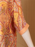 Retro Orange Paisley Print V Neck Half Sleeve Shirt for Women