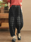 Women's Autumn Retro Plaid Loose Corduroy Long Pants