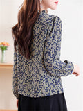 Retro Polka Dot Print Pleated Stand Collar Shirt for Female