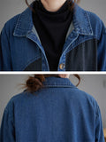 Women's Stylish Patchwork Lapel Single-Breasted Blue Denim Jacket