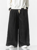 Loose Fit Drawstring Thick Corduroy Pants for Male