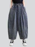 Female Vintage Blue Drawstring Plus Size Jeans