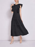 Ladies Fashion Spliced Crew Neck Flutter Sleeve Dresses