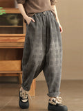 Women's Autumn Retro Plaid Loose Corduroy Long Pants