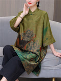 Elegant Lotus Flower Print Oriental Dresses for Women