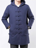 Men's Hooded Cotton Linen Mid-length Cotton Coats Solid Tang Suit