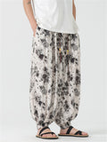 Retro Print Loose Ankle Tied Lantern Pants for Men