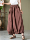 Comfortable Cotton Linen Elastic Waist Lantern Pants for Female