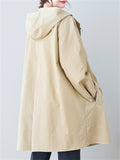 Pure Color Hooded Trench Coats Mid-length Jackets for Women