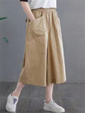 Summer Leisure Solid Color Wide Leg Cropped Pants for Women